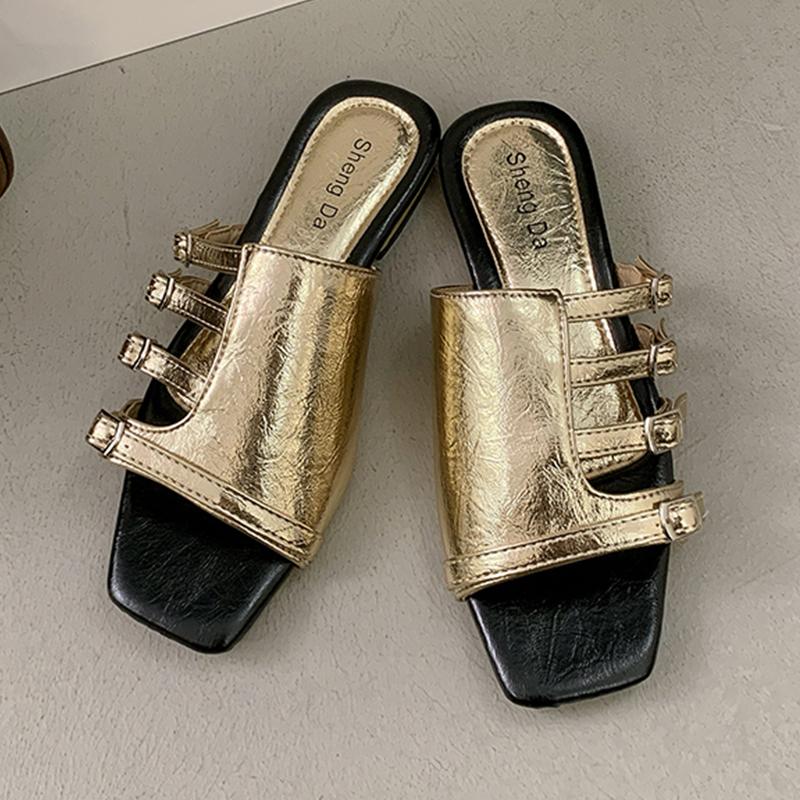 

Fashion Women Heeled Slippers Casual Shoes Summer Walking Cozy Sandals Woman 2025 New Trend Shoes Designer Brand Beach Mujer Zapatillas 40 золотой