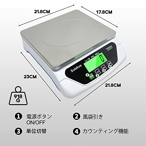 Sutekus Digital Platform Scale, 1g Increments, Weighs up to 30kg, with Tare Function, Auto-Off, and AA Batteries (Stainless Steel Weighing Pan)