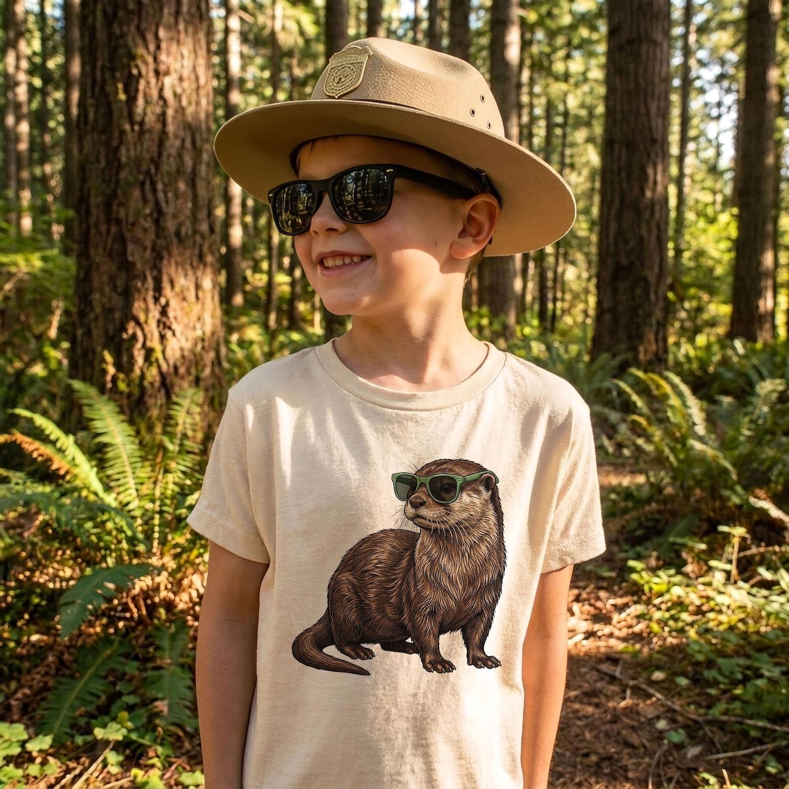 Summer River Otter Wearing Sunglasses Nature Animals Unisex, Adult, Youth T-Shirt 160