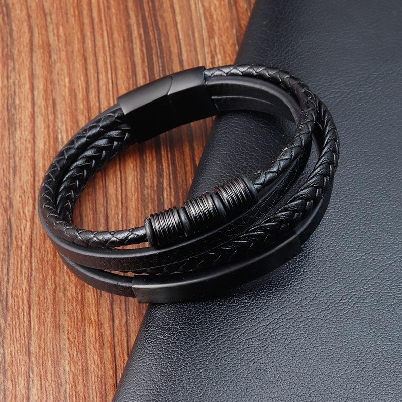 2026 Multi-layer Woven Bracelet Men's Cowhide Leather Rope Leather Bracelet