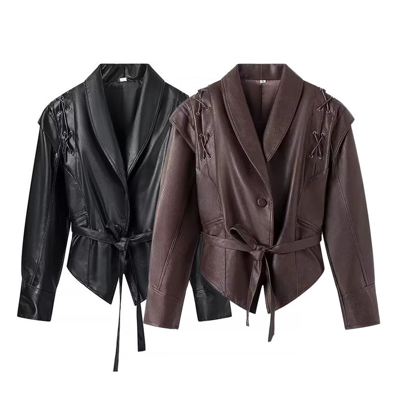 Araltay Western Style Women clothes Autumn New Fashion Slim fit All-Match With Belt Motorcycle Leather Coat Outerwear