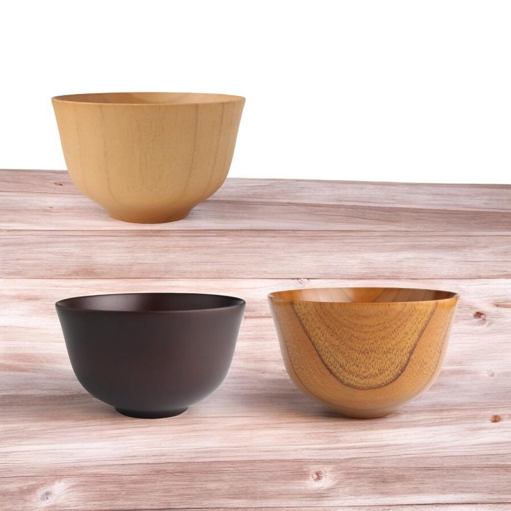 J-kitchens Miso Soup Bowls, Modern Wooden, Haban Pattern, Natural, Lacquer, and Dark Brown, Set of 3, 11.5cm x 6.6cm, Current Model
