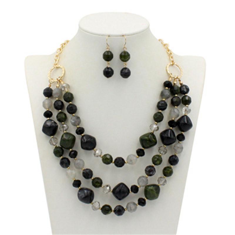 Exaggerated Resin Multi-layer Clavicle Chain for Women Fashion Statement Necklace with Earrings