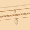 Alloy Necklace New Simple Diamond-set Rhombus Square Brand Sun Decoration Women's Multi-layer Collarbone Chain