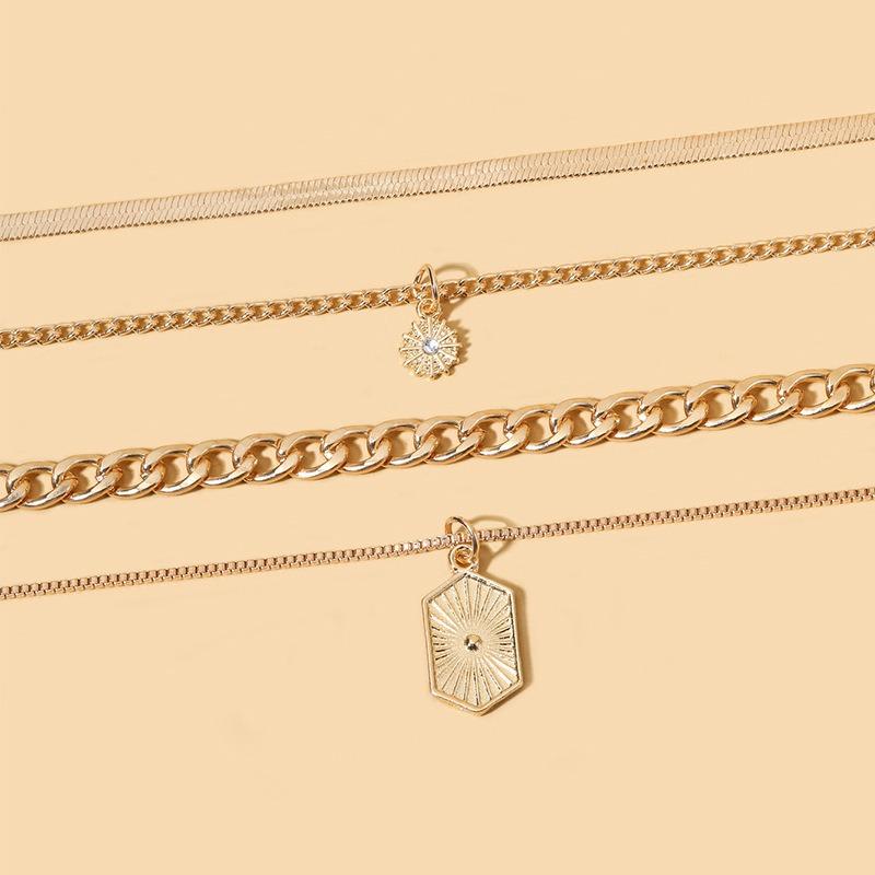 Alloy Necklace New Simple Diamond-set Rhombus Square Brand Sun Decoration Women's Multi-layer Collarbone Chain