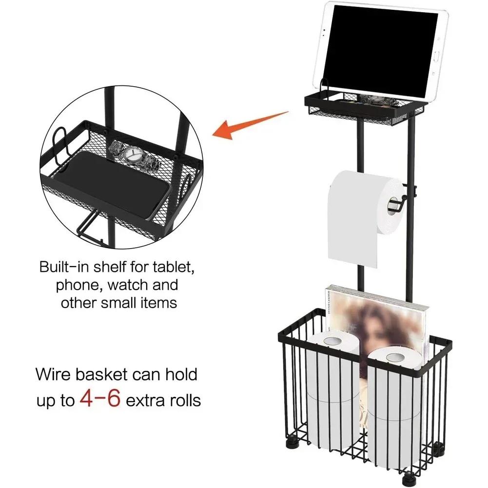 1PC Tissue Holder 32.5*18*24.5cm Black Modern Bathroom Tissue Holder With Storage Shelf For Tablet Phone Watch For Home Storage