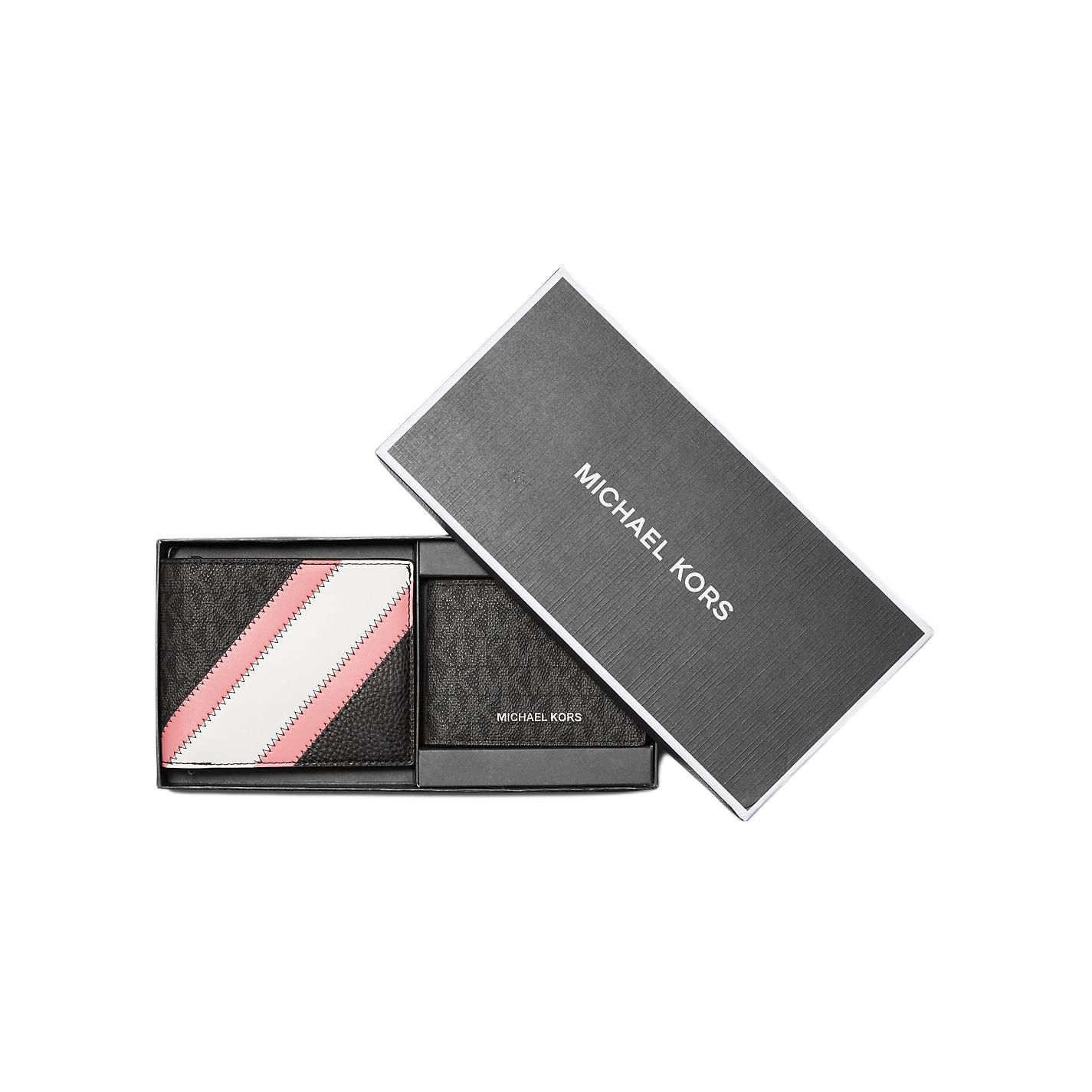 

Michael Kors MK Logo Stripe Polyurethane Wallet Men Wallet Pink 36R3LGFF1U-PINK Basic Set (Bag+Box)
