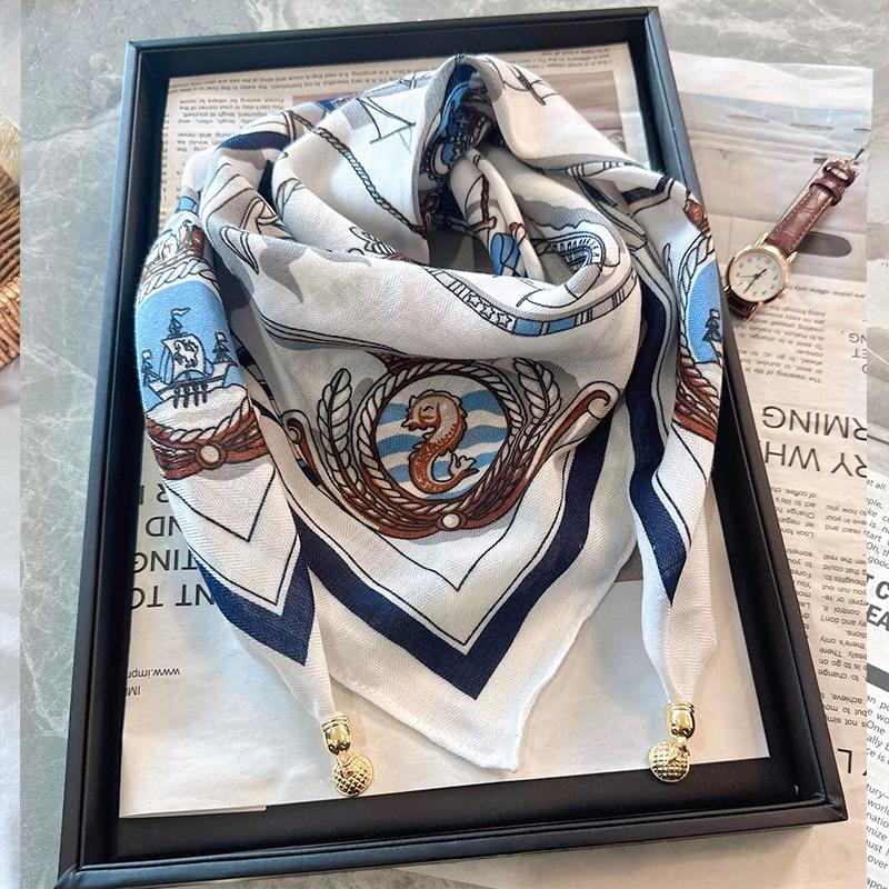 1PC Neck Scarf Versatile Painted Pattern Gift Silk Scarf High-End Magnetic Closure Elegant Accessories French Style Multi-Color