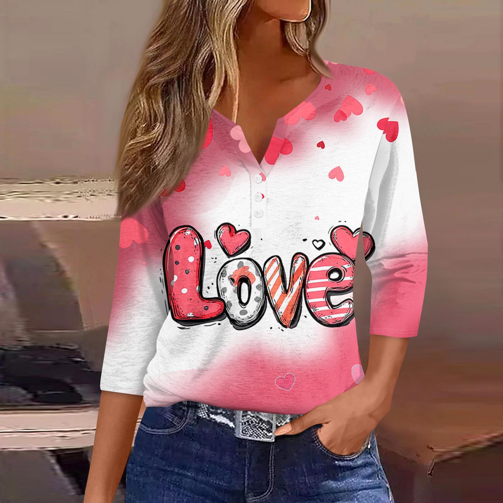 

Women s T Shirt Tee Print Button 3/4 SleeveDaily Weekend Fashion Basic V- Neck Regular Top XXXL