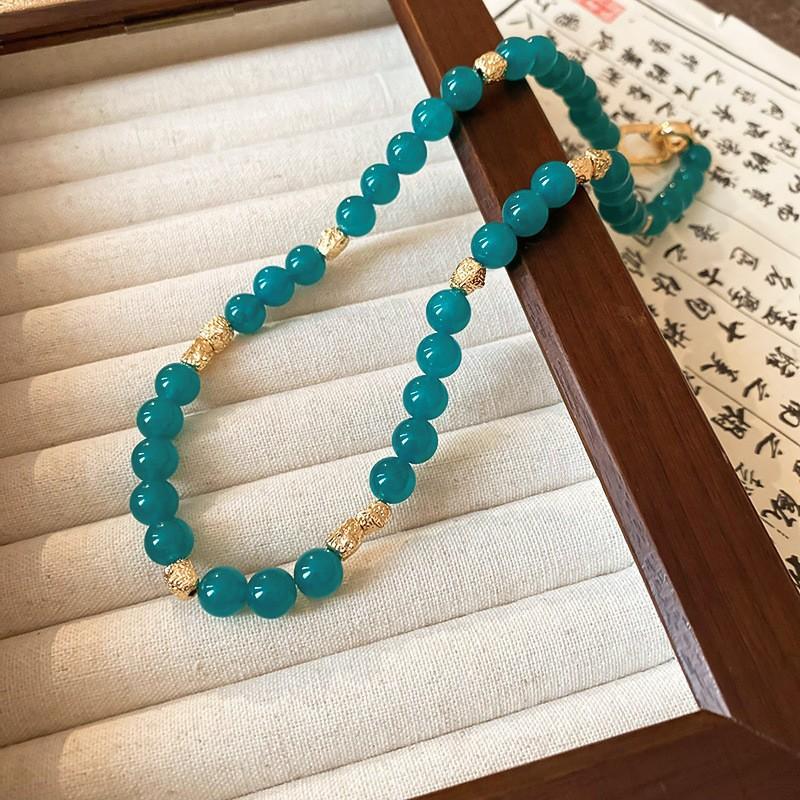 Summer dopamine stained glass crystal beaded necklace collarbone chain design sense niche item decoration