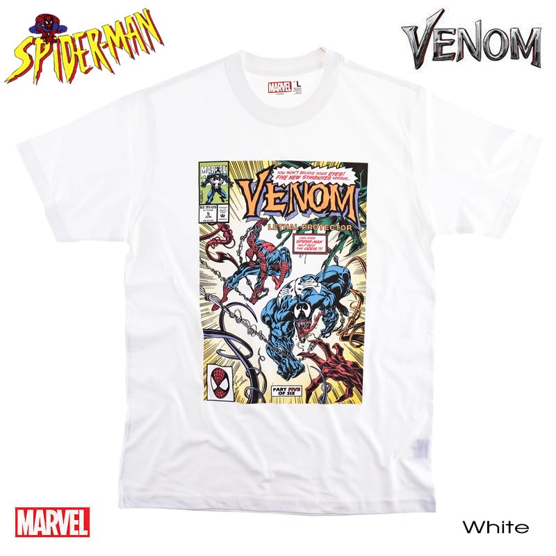 EVERSOUL Marvel VENOM Avengers Short Sleeve T-Shirt, American Comic Book Merchandise, Birthday Gift, Unisex, White, XL Size [Parallel Import]