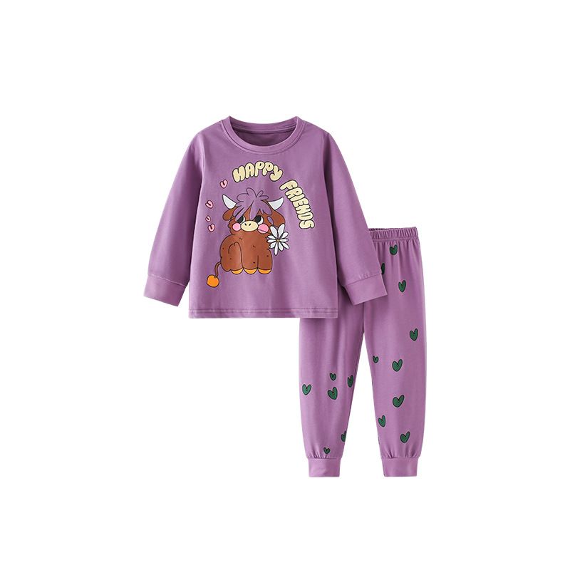 Children's Cartoon Cotton Pajamas Spring and Autumn Long Sleeve Baby Homewear Set Little Girl Heattech Long Johns Two-piece Set