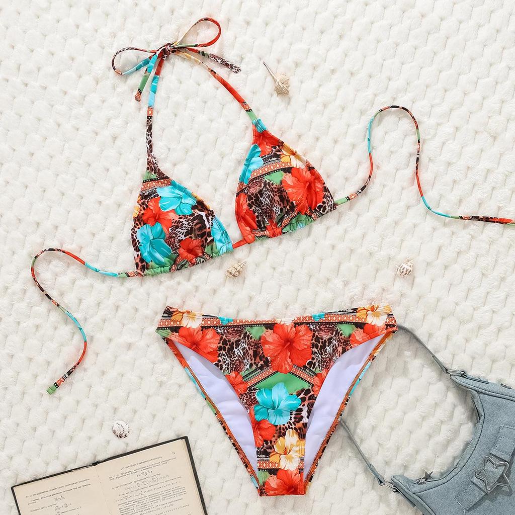 2025 Leopard Print Lace-Up Sexy Bikini Split Swimsuit for Women