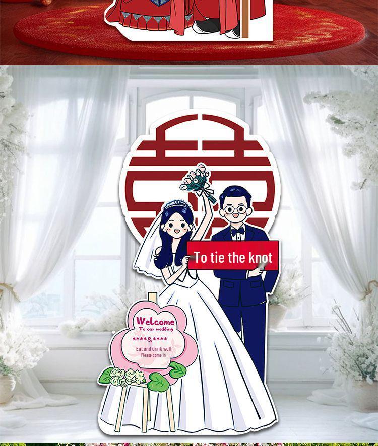 Hand-Painted Wedding & Engagement Cartoon Figure Welcome Standee
