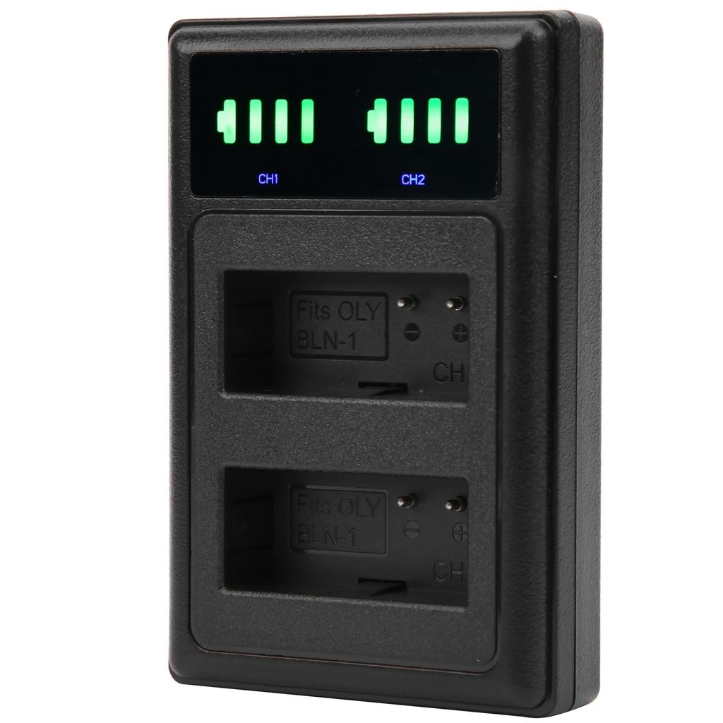 Micro TypeC Dual Port Camera Double Display Dual Dock Charger for BLN1 Battery Black