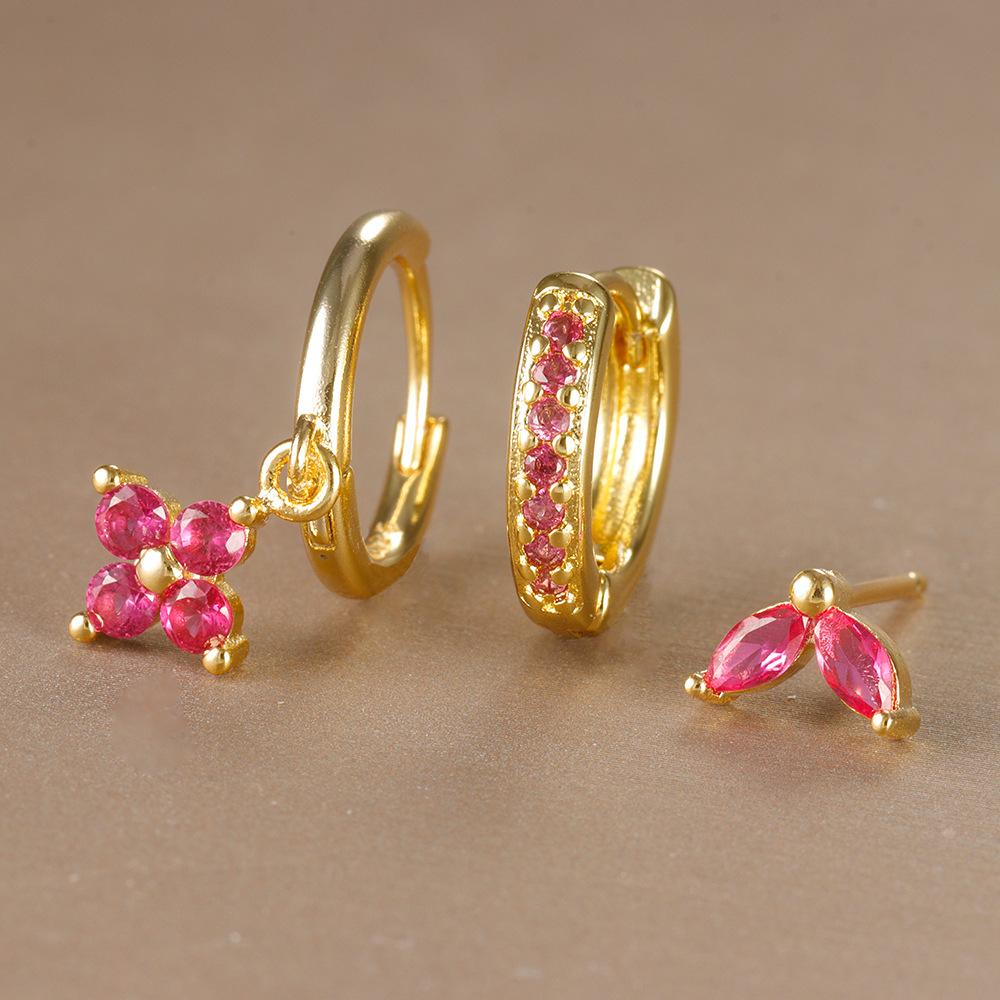 3PCS Trendy Stainless Steel Flower Drop Earring Set For Women Crystal Zirconia Dangle Earring Hypoallerg Piercing Jewelry Aretes