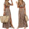 Swirl Print Bohemian Womens Dress with Large Ruffles Short Sleeves Furrow Ruffles and Work Belt