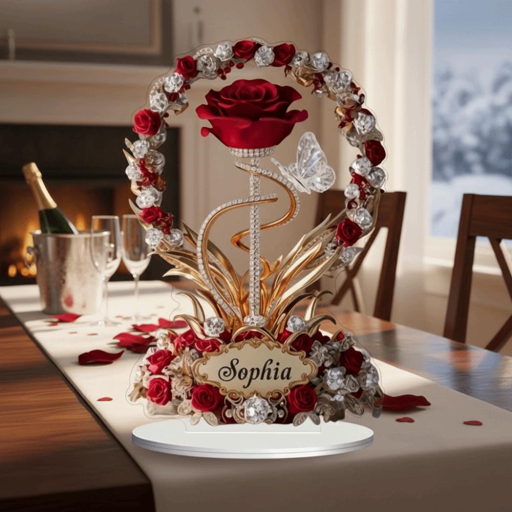 2D Flat Rose Flower Ornaments Acrylic Butterfly Crystal MOM Gifts Creative Elegant Mother's Day Ornaments Home Decor