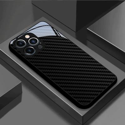 Black Carbon Fiber Texture Pattern Tempered Glass Black Phone Case For Samsung Galaxy S25 S24 S23 Ultra Plus FE Shockproof Cover