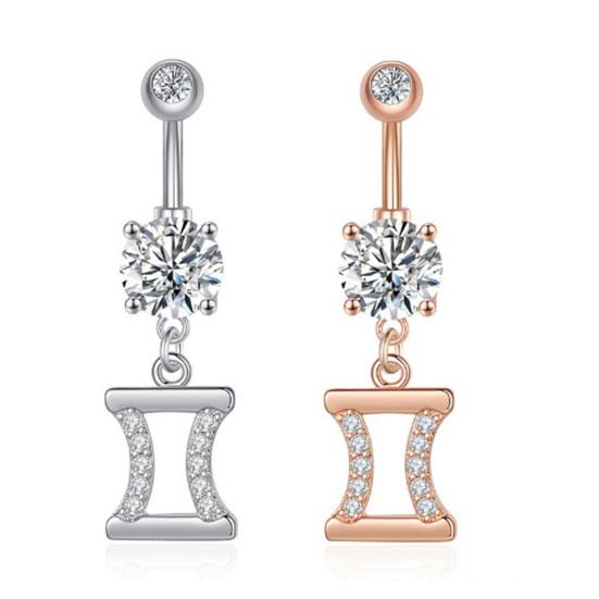 Anillo de ombligo antialérgico, superficie lisa, gran adherencia, exquisito, hueco, decorativo, doce constelaciones, piercing