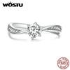 WOSTU Wedding Jewelry 925 Silver 5MM Cubic Zirconia Twist Braided Rings For Women Euro Simple Shiny CZ Ring Party Gift