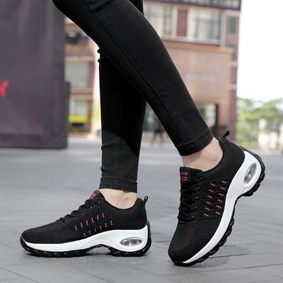 Hot-selling Flying Weaving New Non-slip and Wear-resistant Dance Shoes Breathable Lace-up Air Cushion Thick-soled Rocking Shoes Women