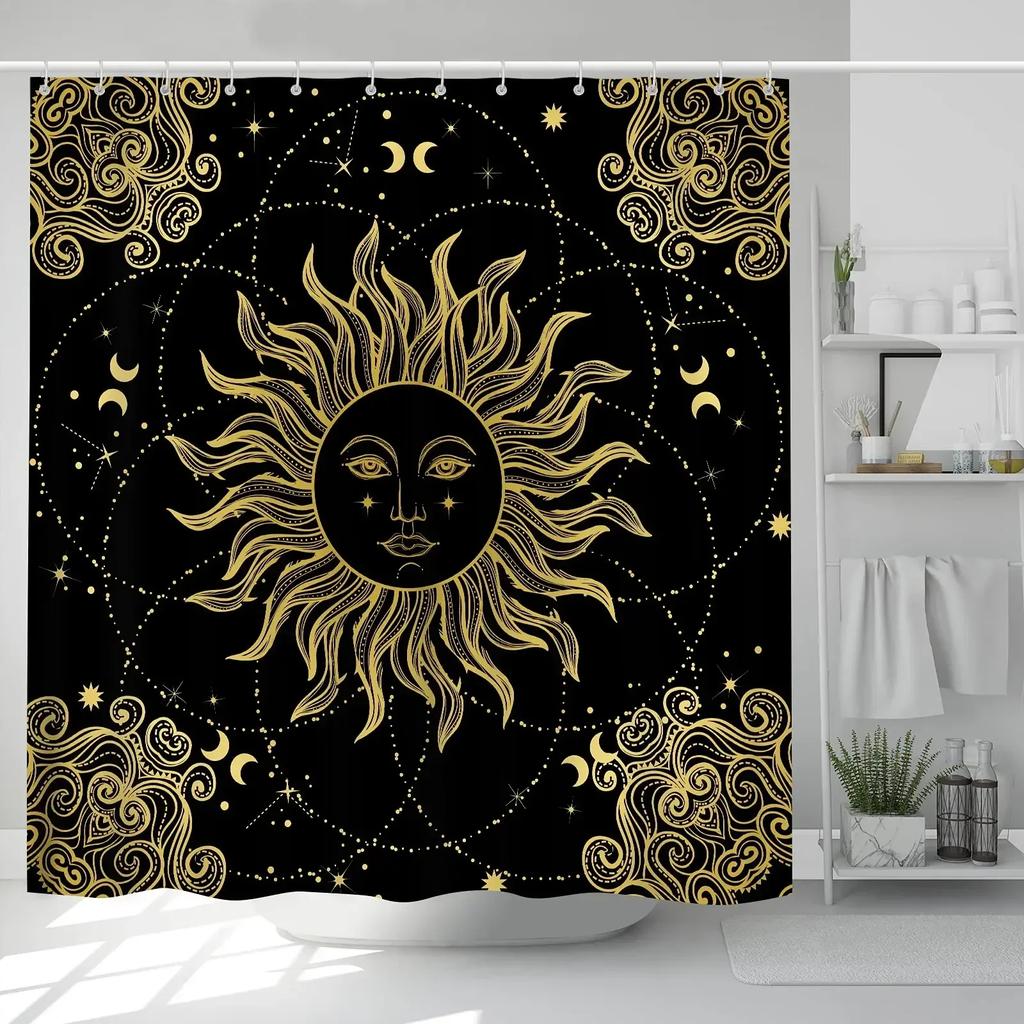 Shower Curtain Moon Star Black and White Waterproof Polyester Fabric Bathroom Curtains Home Decor Hooks