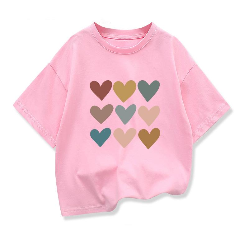 2026 Summer New Children's Clothing Girls Heart-Shaped Cartoon T-Shirt Children's Short Sleeve Pattern