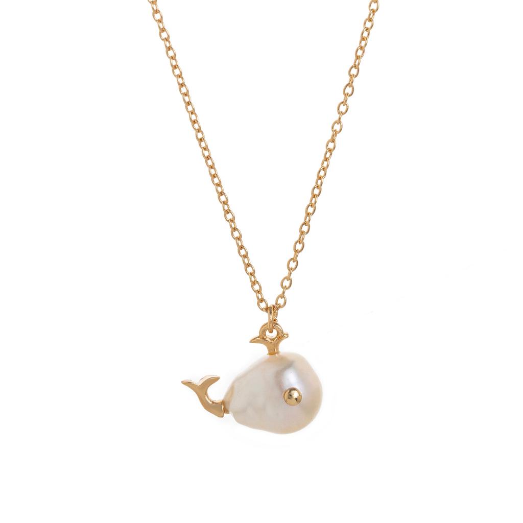 Baroque Little Whale Necklace, Special-Shaped Pearl, Marine Life Pendant, Collarbone Chain, Small Fish Stud Earrings Set, Color Retention.