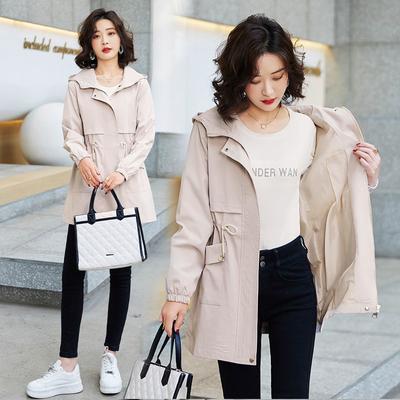 Frühlings- und Herbst-Dünner Windbreaker Damen Midilänge Koreanischer Stil Slim Lässig Westernstil Kleiner Mantel Jacke