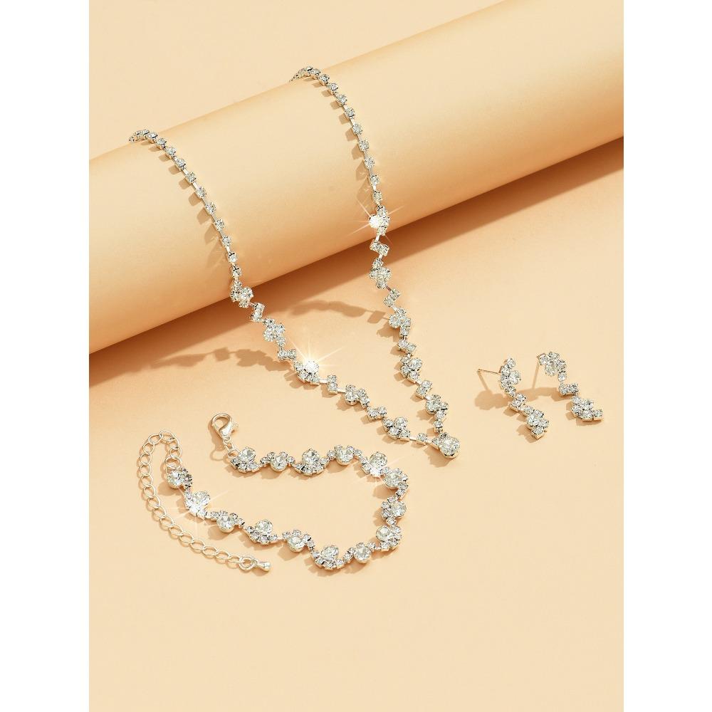 Jewelry Set, Necklace, Stud Earrings, Bracelet, Three-piece Set, Rose Gold.