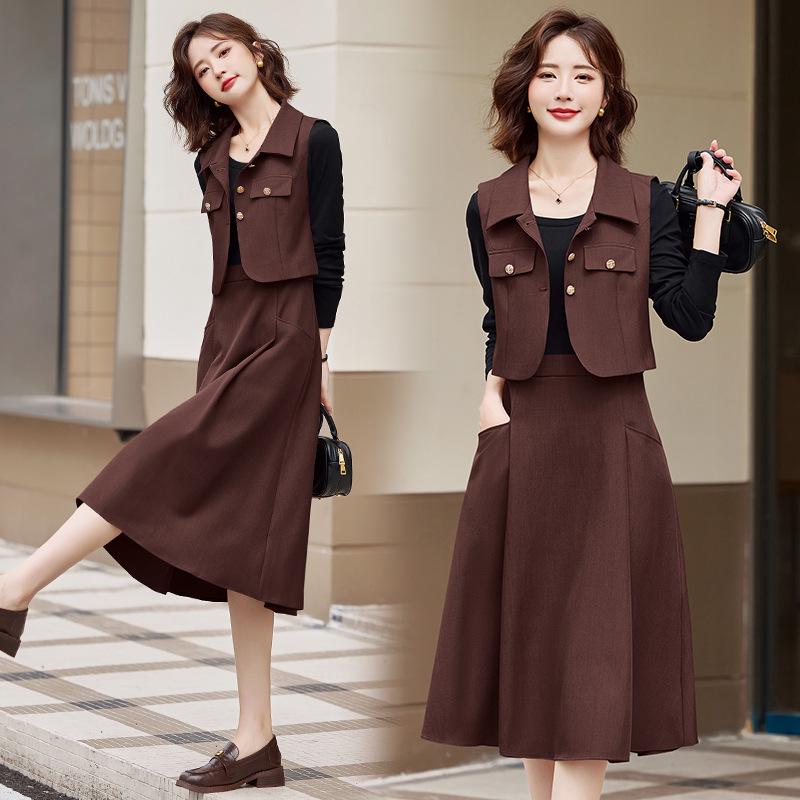 

2025 Весенний Модный Жилет с Лацканами и Комплект Платья Миди LU8958 XXL 130-140 lbs