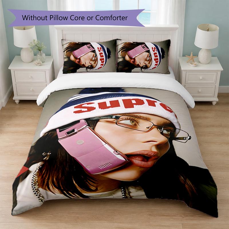 Billie Eilish Print 3Pcs Duvet Cover Set 1 Duvet Cover and 2 Pillowcases Soft Bed Linen For Household Bedroom