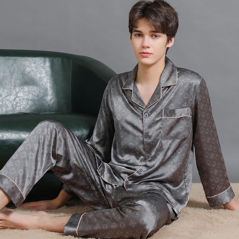 2023 Men's Silk Pajama Set: Long Sleeve, Long Pants, Thin and Comfortable for Spring, Summer, or Autumn Home Wear
