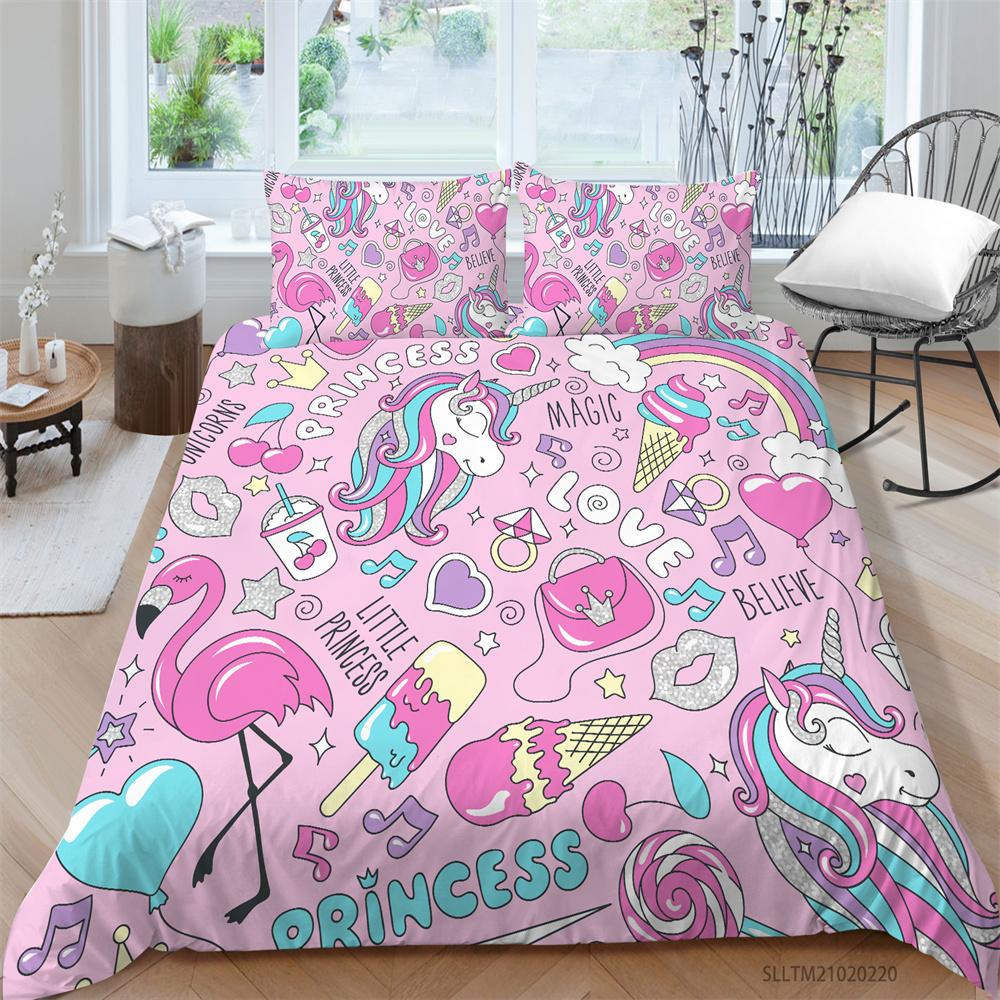 2023 New Style Unicorn Pattern Bed Cover Set Soft Home Textiles Bedding Suit with Pillowcase Boy Man Duvet Covers Girls Comforter Cover Suit