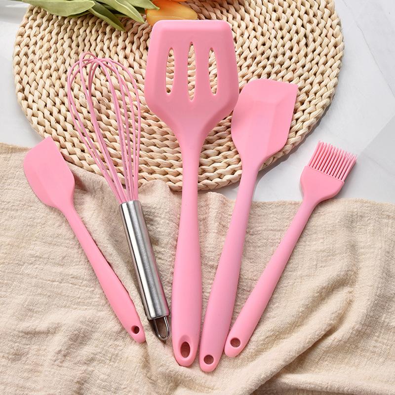 5Pcs Silicone Cooking Utensils Set Non-Stick Silicone Cake Spatula Cooking Shovel Whisk Oil Brush Flexible Kitchen Utensils Sets