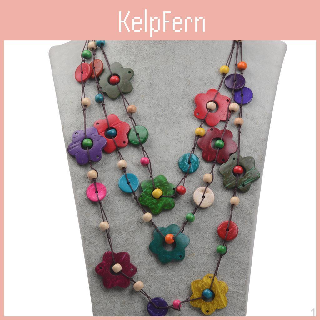 Multilayer Beads Wintersweet Handmade Wood Flower Strand Statement Long Necklace