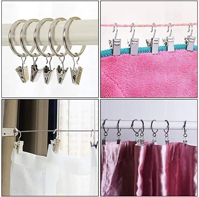 4/10/20PCS Stainless Steel Curtain Hook Clothes Clips Super Load-bearing Shower Door Curtain Hook Clip Window Accessories