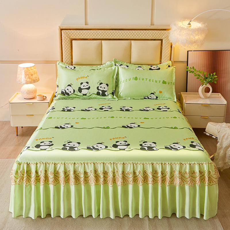 Ice Silk Bed Skirt 3-Piece Set: Machine Washable, Soft, Double Bed, Summer