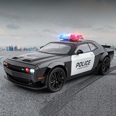 Nové měřítko 1:22 Hell Cat Challenger SRT Policejní modely aut Hračky Slitina Diecast 4 Dveře Otevřené Zvuk Světlo Zatáhnout Vozidlo Dárek pro dítě