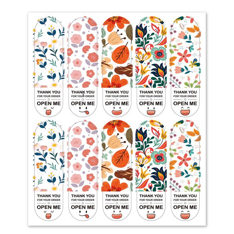 Emojis, Floral Images, Packaging Stickers, Gift Box Sealing Stickers, Rectangular, 100 Stickers, Cute Pattern Wrapping Paper