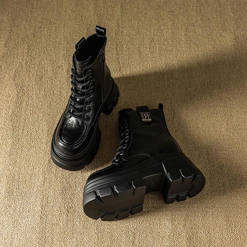 Women's Chunky Heel Martin Boots - 2025 Autumn/Winter British Style Buckle Motorcycle Ankle Boots, Round Toe