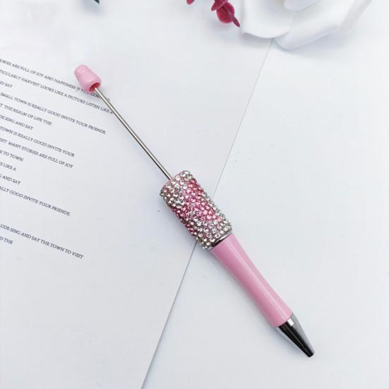 Decorative Beaded Pen Diamond Beadable Pens, Bling Rhinestone DIY Plastic Bead Pen, Crystal Cute Shaft Black Ink Ballpoint Pens for Decorations Office