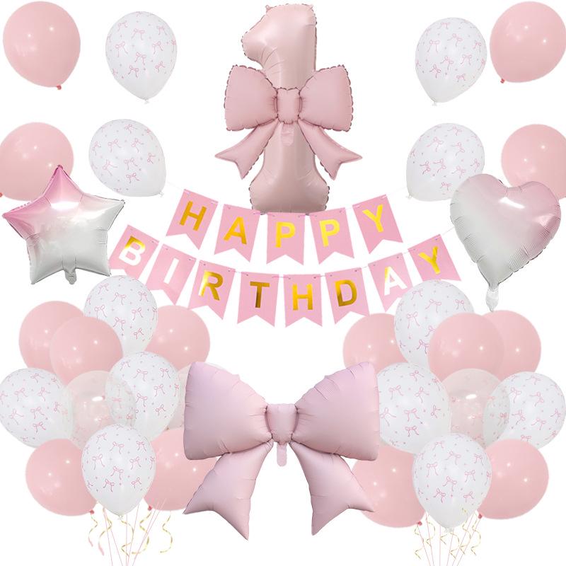 Set di Palloncini Foil Rosa Retro con Fiocco e Decorazioni per Feste di Compleanno per Bambini