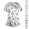 Women's Short Sleeve Stagger V Neck Print Pocket Dry- Top