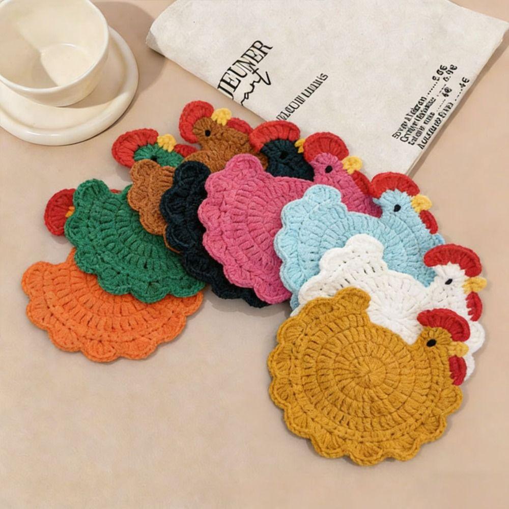 Cartoon Design Woven Cup Mat Handmade Insulation Placemat Tabletop Protector  Halloween Decorative