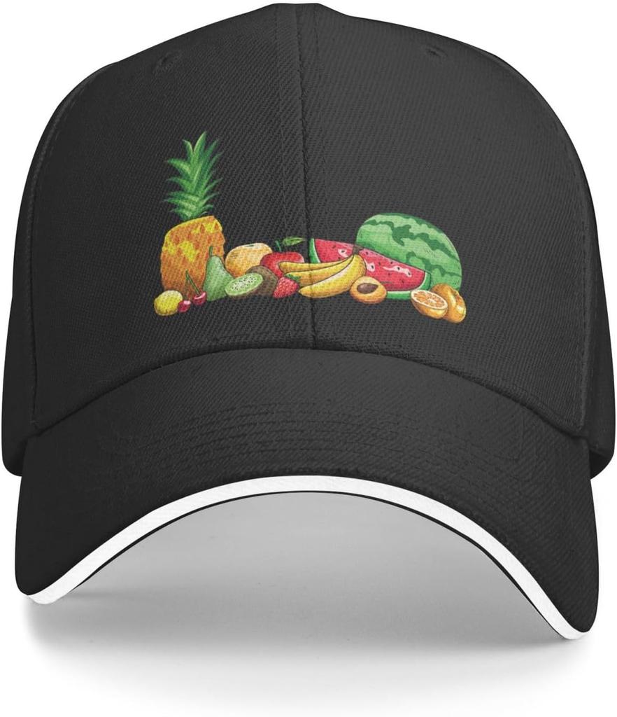 Tropical Fruits Print Baseball Cap Casual Polyester Adjustable Summer Snapback Hat for Adult