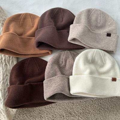 Pure Wool Double Layer Knitted Hat Solid Color Soft and Waxy Seamless Warm Pile Hat Autumn and Winter Same Style for Men and Women