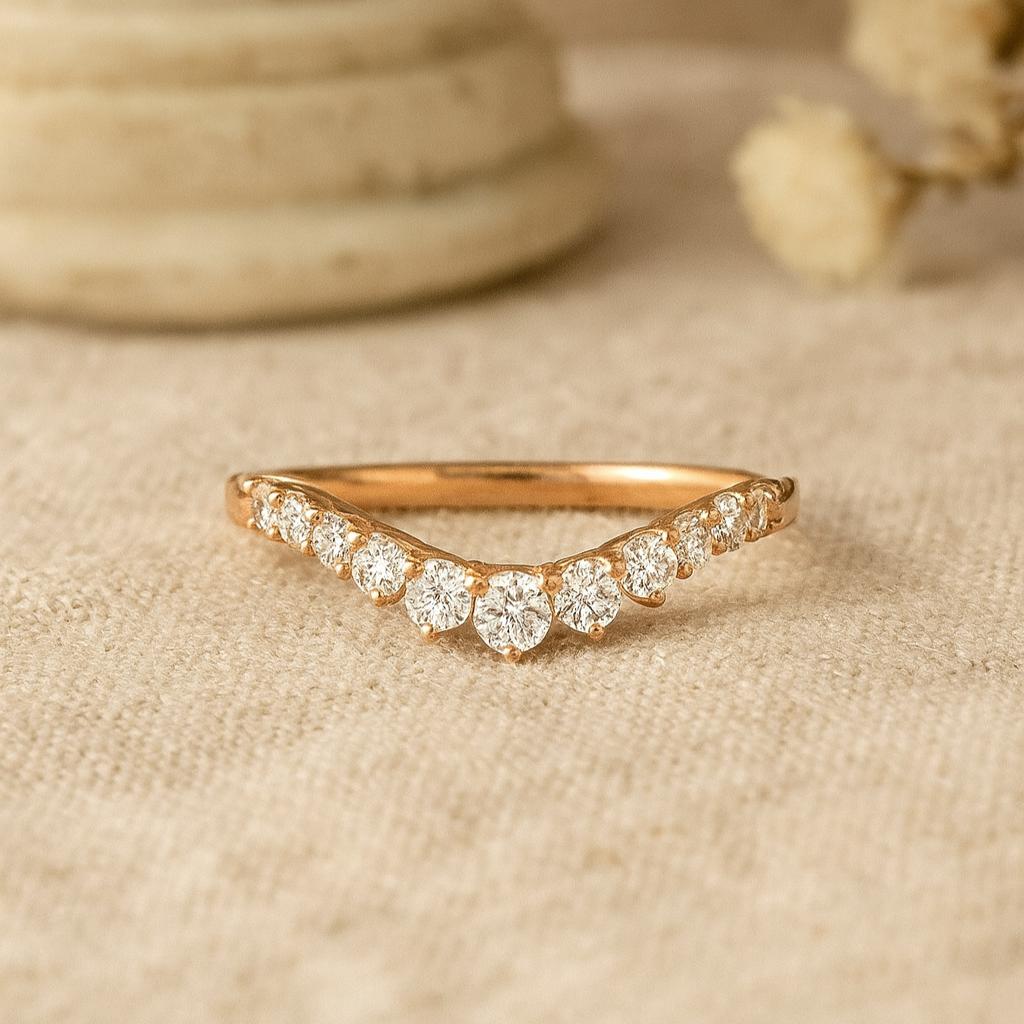 Curved Moissanite Engagement Band, Rose Gold Plated Silver Jewelry, Stacking Bridal Ring for Her,