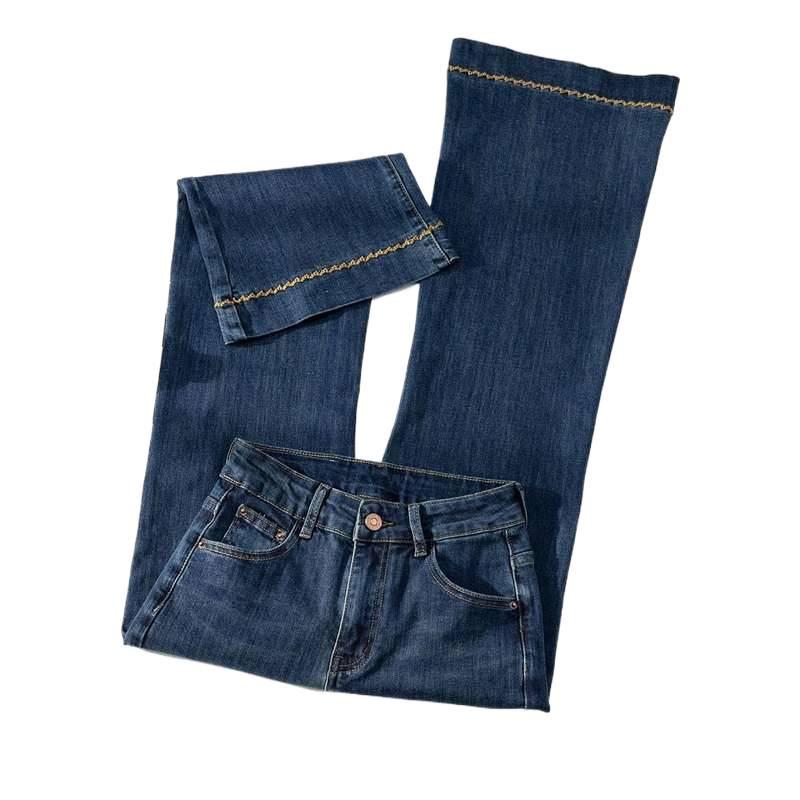 2026 Winter Velvet Thick Embroidered Straight-Leg Jeans - Women's Cropped Wide-Leg Pants, Versatile Style